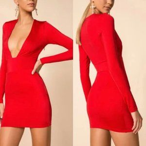 Superdown Red Dress Mini Plunge Women Revolve NWT